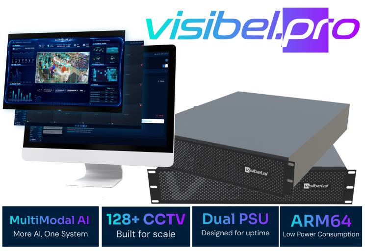 Visibel Pro (visibel.pro) enterprise edge AI server with multimodal analytics dashboard for large-scale CCTV deployment